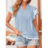imageFalechay Womens Tops Summer Short Ruffle Sleeve V Neck Blouses Cute Boho Swiss Dot Lace Shirts Casual Flowy RIC Rac Trims TeeLight Bluew