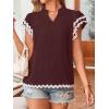 imageFalechay Womens Tops Summer Short Ruffle Sleeve V Neck Blouses Cute Boho Swiss Dot Lace Shirts Casual Flowy RIC Rac Trims TeeMulberryw