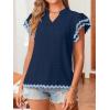 imageFalechay Womens Tops Summer Short Ruffle Sleeve V Neck Blouses Cute Boho Swiss Dot Lace Shirts Casual Flowy RIC Rac Trims TeeNavyb