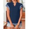 imageFalechay Womens Tops Summer Short Ruffle Sleeve V Neck Blouses Cute Boho Swiss Dot Lace Shirts Casual Flowy RIC Rac Trims TeeNavyb