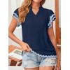 imageFalechay Womens Tops Summer Short Ruffle Sleeve V Neck Blouses Cute Boho Swiss Dot Lace Shirts Casual Flowy RIC Rac Trims TeeNavyb
