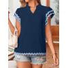 imageFalechay Womens Tops Summer Short Ruffle Sleeve V Neck Blouses Cute Boho Swiss Dot Lace Shirts Casual Flowy RIC Rac Trims TeeNavyb