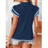 imageFalechay Womens Tops Summer Short Ruffle Sleeve V Neck Blouses Cute Boho Swiss Dot Lace Shirts Casual Flowy RIC Rac Trims TeeNavyb