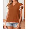 imageFalechay Womens Tops Summer Short Ruffle Sleeve V Neck Blouses Cute Boho Swiss Dot Lace Shirts Casual Flowy RIC Rac Trims TeeOrangew