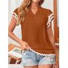 imageFalechay Womens Tops Summer Short Ruffle Sleeve V Neck Blouses Cute Boho Swiss Dot Lace Shirts Casual Flowy RIC Rac Trims TeeOrangew