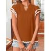 imageFalechay Womens Tops Summer Short Ruffle Sleeve V Neck Blouses Cute Boho Swiss Dot Lace Shirts Casual Flowy RIC Rac Trims TeeOrangew