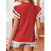 imageFalechay Womens Tops Summer Short Ruffle Sleeve V Neck Blouses Cute Boho Swiss Dot Lace Shirts Casual Flowy RIC Rac Trims TeeRedw
