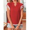 imageFalechay Womens Tops Summer Short Ruffle Sleeve V Neck Blouses Cute Boho Swiss Dot Lace Shirts Casual Flowy RIC Rac Trims TeeRedw