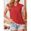 imageFalechay Womens Tops Summer Short Ruffle Sleeve V Neck Blouses Cute Boho Swiss Dot Lace Shirts Casual Flowy RIC Rac Trims TeeRedw