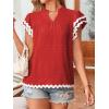 imageFalechay Womens Tops Summer Short Ruffle Sleeve V Neck Blouses Cute Boho Swiss Dot Lace Shirts Casual Flowy RIC Rac Trims TeeRedw