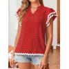 imageFalechay Womens Tops Summer Short Ruffle Sleeve V Neck Blouses Cute Boho Swiss Dot Lace Shirts Casual Flowy RIC Rac Trims TeeRedw