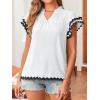 imageFalechay Womens Tops Summer Short Ruffle Sleeve V Neck Blouses Cute Boho Swiss Dot Lace Shirts Casual Flowy RIC Rac Trims TeeWhiteb
