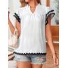 imageFalechay Womens Tops Summer Short Ruffle Sleeve V Neck Blouses Cute Boho Swiss Dot Lace Shirts Casual Flowy RIC Rac Trims TeeWhiteb