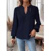 imageFalechay Womens Tops Swiss Dot Boho Long Sleeve Shirts V Neck Casual Chiffon Blouses Flowy Lace Hem Cute Clothing Trendy 2026Navy Blue