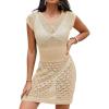 imageFalechay Swimsuit Coverup for Women Crochet Short Sleeve Bathing Suit Cover Up 2026 Swimwear Beach Dress Mesh Vacation OutfitApricot