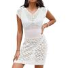 imageFalechay Swimsuit Coverup for Women Crochet Short Sleeve Bathing Suit Cover Up 2026 Swimwear Beach Dress Mesh Vacation OutfitWhite