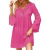 imageFalechay Swimsuit Coverup for Women Long Bell Sleeve Contrast Lace Bathing Suit Cover Up for Swimwear Bikini V Neck LooseHot Pink