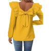 imageFalechay Womens Bow Tie Back Tops Square Neck Long Ruffle Sleeve TShirts Cute Babydoll Chiffon Texture Women Trendy TunicYellow