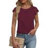 imageFalechay Womens Summer Tops Casual Lace Short Sleeve Blouses Crewneck Cute Flowy Babydoll Bohemian Trendy Tunic ShirtsBurgundy