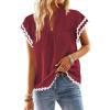 imageFalechay Womens Tops Summer Short Ruffle Sleeve V Neck Blouses Cute Boho Swiss Dot Lace Shirts Casual Flowy RIC Rac Trims TeeBurgundyw
