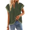 imageFalechay Womens Tops Summer Short Ruffle Sleeve V Neck Blouses Cute Boho Swiss Dot Lace Shirts Casual Flowy RIC Rac Trims TeeGreeny