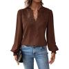 imageFalechay Womens Tops Swiss Dot Boho Long Sleeve Shirts V Neck Casual Chiffon Blouses Flowy Lace Hem Cute Clothing Trendy 2026Brown