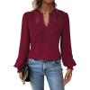 imageFalechay Womens Tops Swiss Dot Boho Long Sleeve Shirts V Neck Casual Chiffon Blouses Flowy Lace Hem Cute Clothing Trendy 2026Burgundy