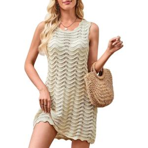 imageFalechay Beach Cover Ups for Women Bathing Suit Cover Up Crochet Swimsuit Bikini Coverup 2025 Summer Sleeveless DressesApricot