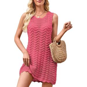 imageFalechay Beach Cover Ups for Women Bathing Suit Cover Up Crochet Swimsuit Bikini Coverup 2025 Summer Sleeveless DressesHot Pink