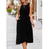 imageFalechay Summer Dresses for Women 2026 Belted Sleeveless Split Midi Dress Casual Crew Neck Boho Sundress with PocketsBlack