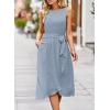 imageFalechay Summer Dresses for Women 2026 Belted Sleeveless Split Midi Dress Casual Crew Neck Boho Sundress with PocketsBlue