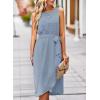 imageFalechay Summer Dresses for Women 2026 Belted Sleeveless Split Midi Dress Casual Crew Neck Boho Sundress with PocketsBlue