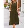 imageFalechay Summer Dresses for Women 2026 Belted Sleeveless Split Midi Dress Casual Crew Neck Boho Sundress with PocketsGreen