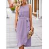 imageFalechay Summer Dresses for Women 2026 Belted Sleeveless Split Midi Dress Casual Crew Neck Boho Sundress with PocketsLight Purple