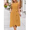imageFalechay Summer Dresses for Women 2026 Belted Sleeveless Split Midi Dress Casual Crew Neck Boho Sundress with PocketsLight Yellow