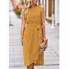 imageFalechay Summer Dresses for Women 2026 Belted Sleeveless Split Midi Dress Casual Crew Neck Boho Sundress with PocketsLight Yellow