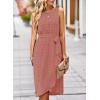 imageFalechay Summer Dresses for Women 2026 Belted Sleeveless Split Midi Dress Casual Crew Neck Boho Sundress with PocketsPink