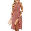 imageFalechay Summer Dresses for Women 2026 Belted Sleeveless Split Midi Dress Casual Crew Neck Boho Sundress with PocketsPink
