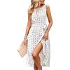 imageFalechay Summer Dresses for Women 2026 Belted Sleeveless Split Midi Dress Casual Crew Neck Boho Sundress with PocketsWhite