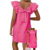 imageFalechay Womens Summer Dresses Bow Tie Back Sundresses for Women Ruffle Short Sleeve Dress Casual Cute Sundress with PocketsHot Pink