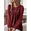 imageFalechay Boho Tops for Women Long Sleeve Shirts Crewneck Flowy Womens Blouses Dressy Casual Lace Hem Clothing Trendy 2026Burgundy