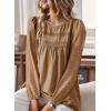 imageFalechay Boho Tops for Women Long Sleeve Shirts Crewneck Flowy Womens Blouses Dressy Casual Lace Hem Clothing Trendy 2026Mocha