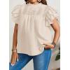 imageFalechay Womens Summer Tops Plus Size Ruffle Sleeve Blouses Dressy Casual Mock Neck Pleated Tunic Loose Fit ShirtsApricot