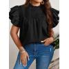 imageFalechay Womens Summer Tops Plus Size Ruffle Sleeve Blouses Dressy Casual Mock Neck Pleated Tunic Loose Fit ShirtsBlack