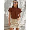 imageFalechay Womens Summer Tops Plus Size Ruffle Sleeve Blouses Dressy Casual Mock Neck Pleated Tunic Loose Fit ShirtsBrown