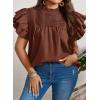 imageFalechay Womens Summer Tops Plus Size Ruffle Sleeve Blouses Dressy Casual Mock Neck Pleated Tunic Loose Fit ShirtsBrown
