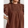 imageFalechay Womens Summer Tops Plus Size Ruffle Sleeve Blouses Dressy Casual Mock Neck Pleated Tunic Loose Fit ShirtsBrown