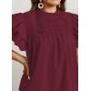 imageFalechay Womens Summer Tops Plus Size Ruffle Sleeve Blouses Dressy Casual Mock Neck Pleated Tunic Loose Fit ShirtsBurgundy