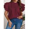 imageFalechay Womens Summer Tops Plus Size Ruffle Sleeve Blouses Dressy Casual Mock Neck Pleated Tunic Loose Fit ShirtsBurgundy