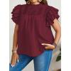 imageFalechay Womens Summer Tops Plus Size Ruffle Sleeve Blouses Dressy Casual Mock Neck Pleated Tunic Loose Fit ShirtsBurgundy